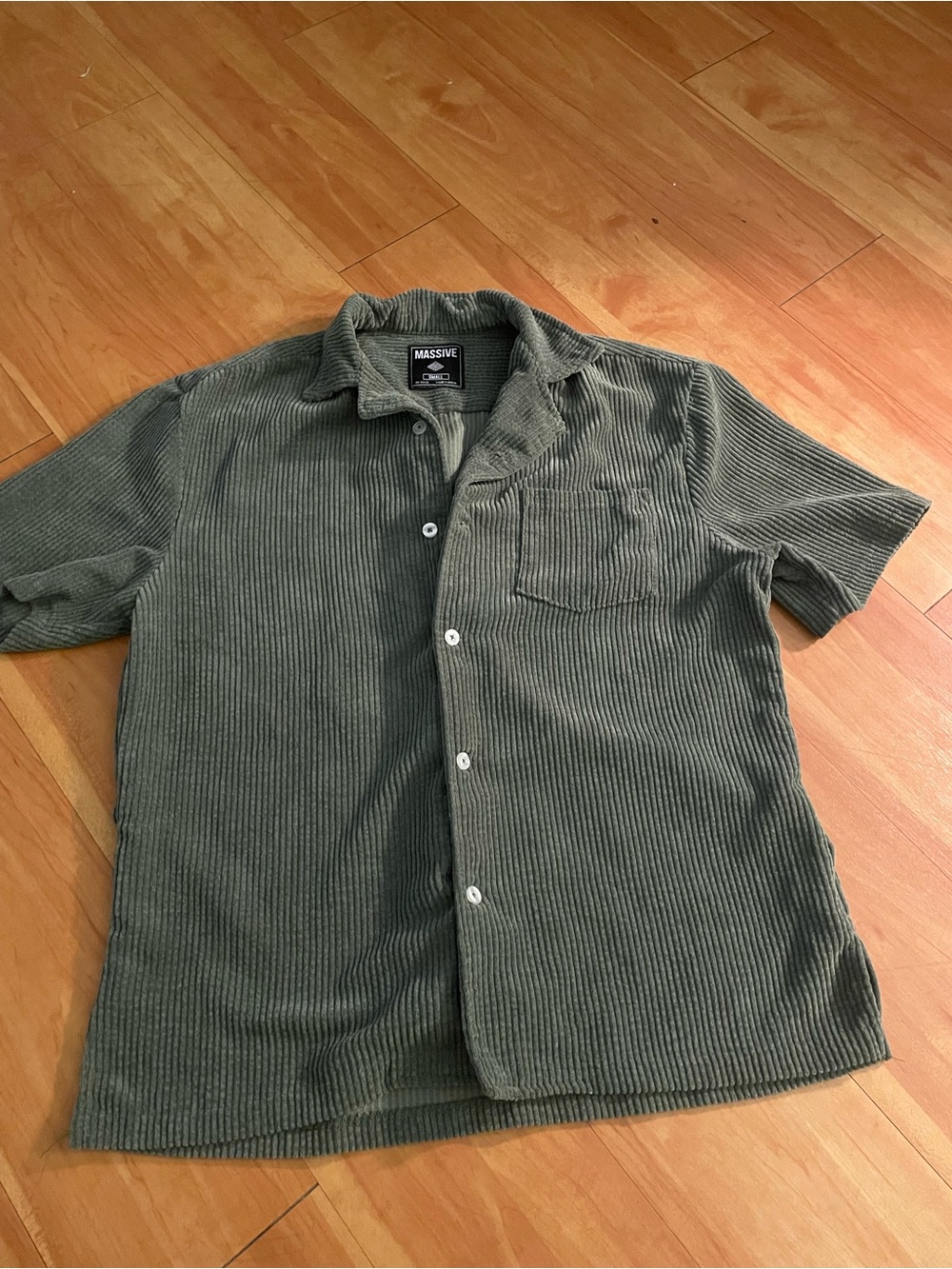 Massive Olive Green Corduroy Short Sleeve Button-Down Shirt